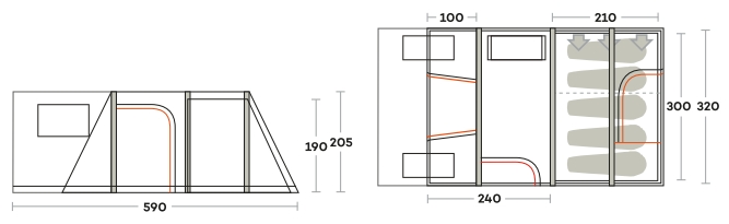 Dimensions de la tente de camping Altair 5 Ferrino